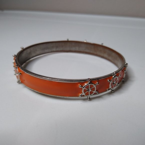 Vintage Orange Enamel Ship Helm Metal Bangle - Picture 9 of 15
